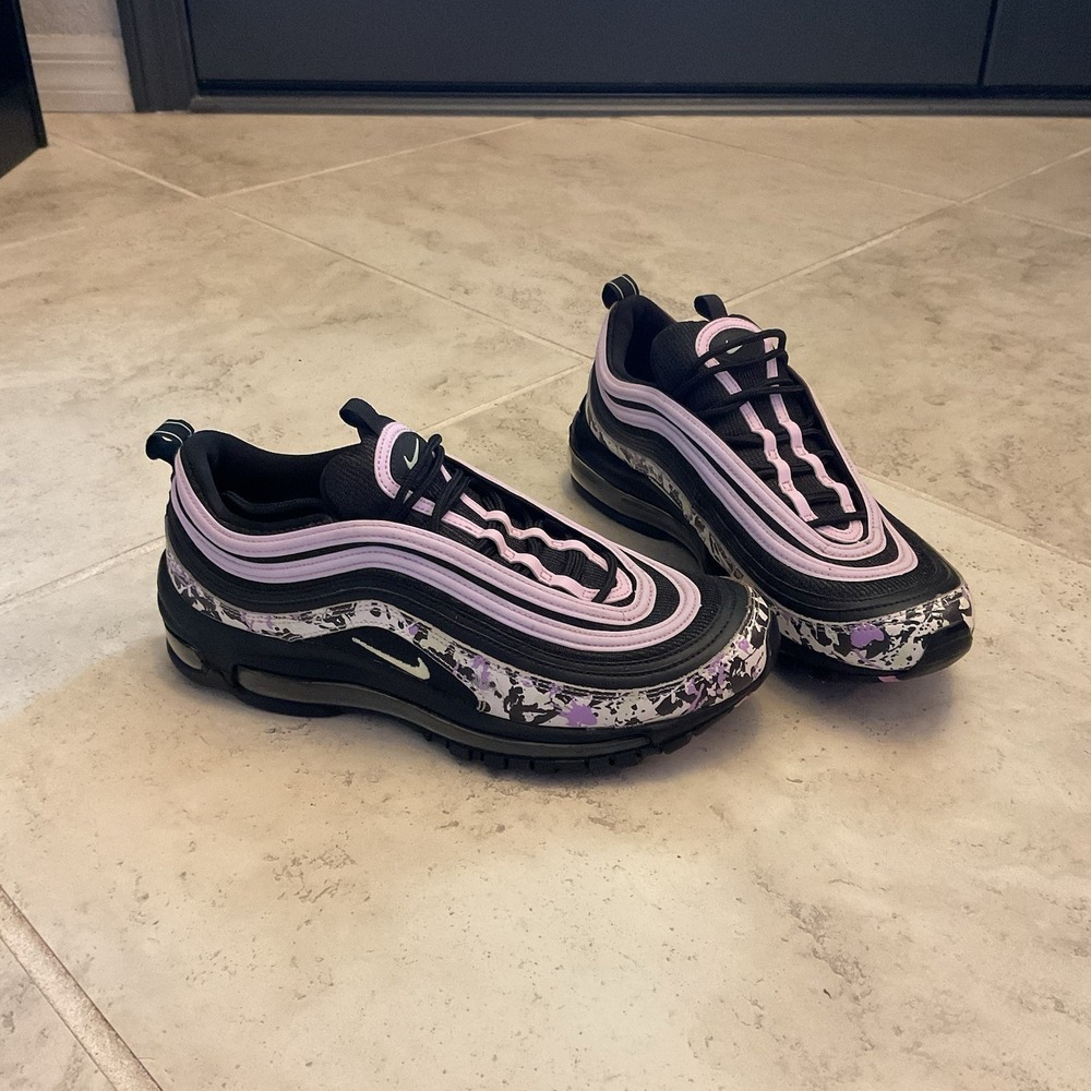 UEC 9.5 Nike Air Max 97 Black And Purple Splatter Sail Barely Volt Sneakers